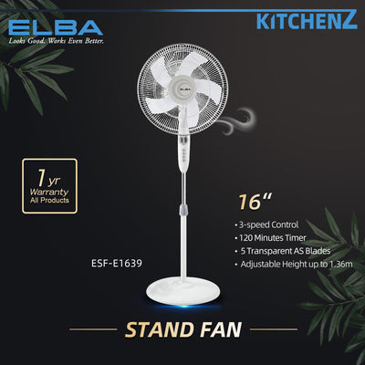 ELBA 16″ Stand Fan with 3-Speed Fan & Timer / Kipas Berdiri - ESF-E1639