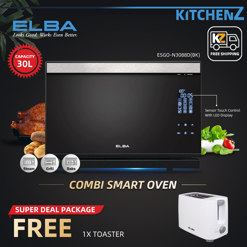 (FREE Shipping) Elba Built-in Oven Multifunction Oven / Combi Steam (20L) / Combi Smart Oven (30L) - Recipe book included