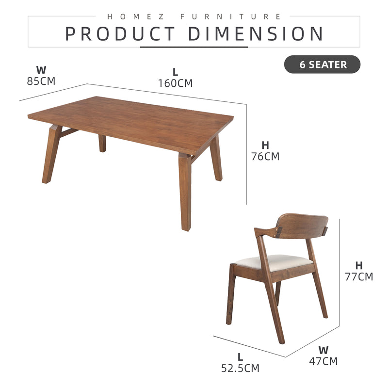 [FREE Shipping & FREE Installation] 6 Seater Solid Rubberwood with Rattan Dining Set Oak Walnut Scandinavian Rustic - MANCHESTER/WESTHAM/FULLHAM