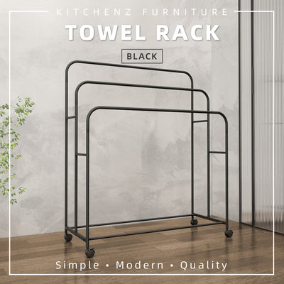 3FT Powder Coat Metal Bathroom Towel Rack Towel Hanger/ Clothes Dryer Round Corner with Wheels with Brakes -  HMZ-CH-FY101/103/104