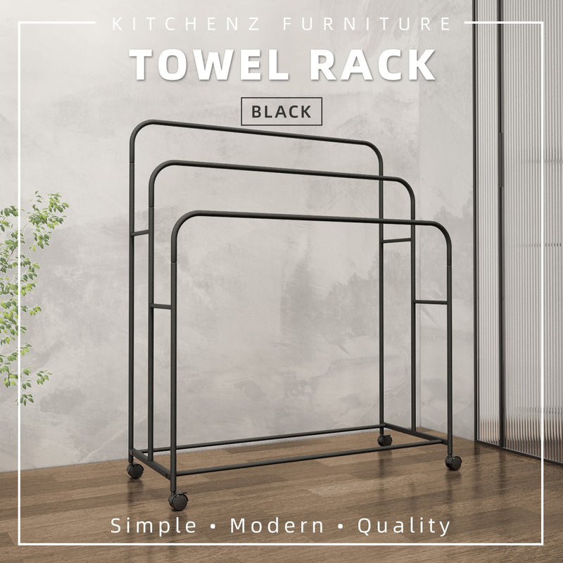 3FT Powder Coat Metal Bathroom Towel Rack Towel Hanger/ Clothes Dryer Round Corner with Wheels with Brakes -  HMZ-CH-FY101/103/104