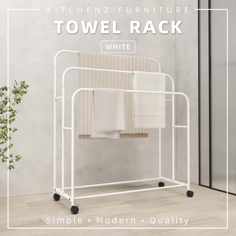 3FT Powder Coat Metal Bathroom Towel Rack Towel Hanger/ Clothes Dryer Round Corner with Wheels with Brakes -  HMZ-CH-FY101/103/104