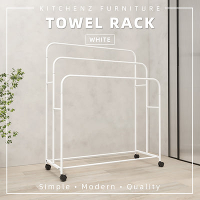 3FT Powder Coat Metal Bathroom Towel Rack Towel Hanger/ Clothes Dryer Round Corner with Wheels with Brakes -  HMZ-CH-FY101/103/104