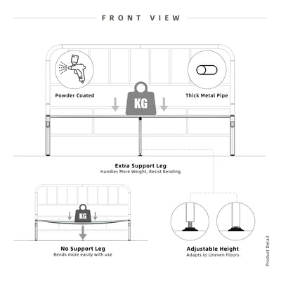 Queen Size Metal Bed Frame Powder Coated Metal - 3VED902F/0022/0025/0026/0027/0028