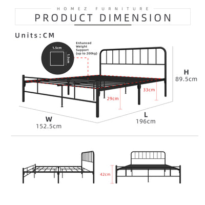 Queen Size Metal Bed Frame Powder Coated Metal - 3VED902F/0022/0025/0026/0027/0028V2