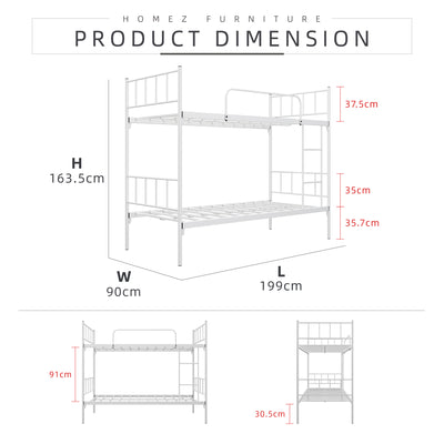 6.4FT Double Decker Bed Frame Katil Dua Tingkat / White / Black-HMZ-FYDB-0058