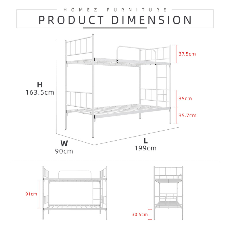 6.4FT Double Decker Bed Frame Katil Dua Tingkat / White / Black-HMZ-FYDB-0058