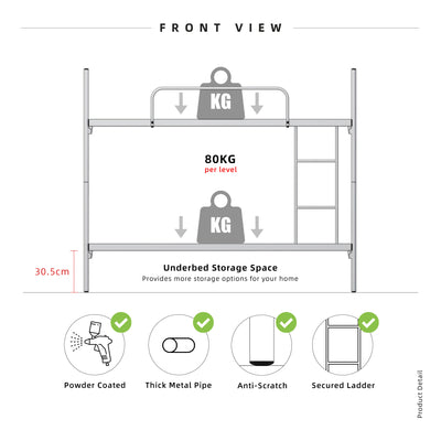 6.4FT Double Decker Bed Frame Katil Dua Tingkat / White / Black-HMZ-FYDB-0058