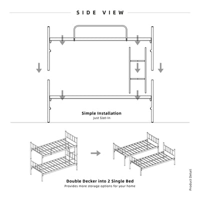 6.4FT Double Decker Bed Frame Katil Dua Tingkat / White / Black-HMZ-FYDB-0058