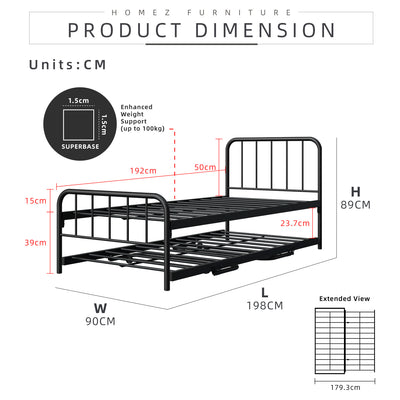 6.4/6.7FT Day Bed/Pull Out Trundle/Pop up Bed Frame Katil Besi Powder Coat Metal/Linen Fabric Divan Series - 0045/0055