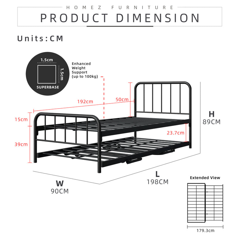 6.4/6.7FT Day Bed/Pull Out Trundle/Pop up Bed Frame Katil Besi Powder Coat Metal/Linen Fabric Divan Series - 0045/0055