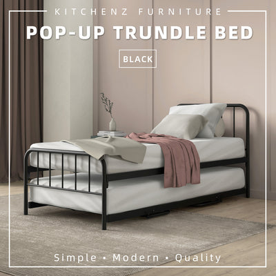 (EM) 6.4FT Day Bed / Pull Out Trundle Bed Frame Katil Besi Powder Coat Metal Black White -0045/0046/0115/0225