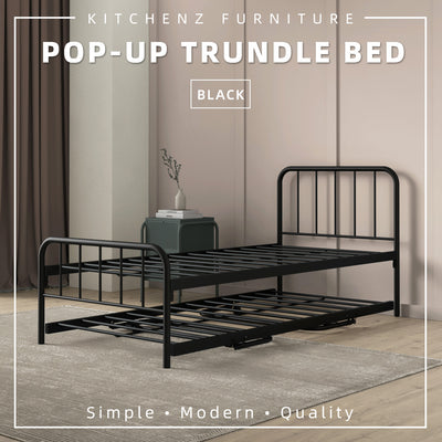 (EM) 6.4FT Day Bed / Pull Out Trundle Bed Frame Katil Besi Powder Coat Metal Black White -0045/0046/0115/0225