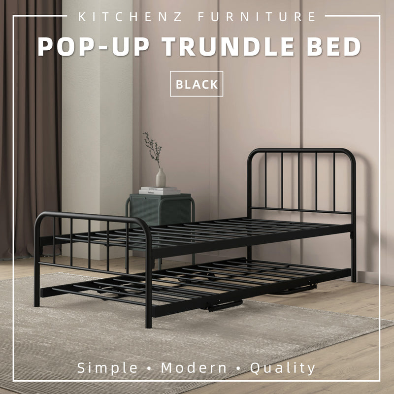 (EM) 6.4FT Day Bed / Pull Out Trundle Bed Frame Katil Besi Powder Coat Metal Black White -0045/0046/0115/0225