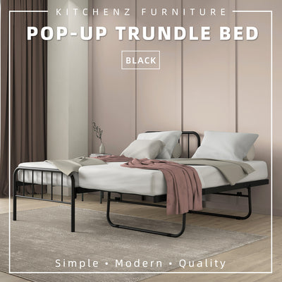 (EM) 6.4FT Day Bed / Pull Out Trundle Bed Frame Katil Besi Powder Coat Metal Black White -0045/0046/0115/0225