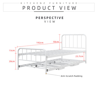 (EM) 6.4FT Day Bed / Pull Out Trundle Bed Frame Katil Besi Powder Coat Metal Black White -0045/0046/0115/0225