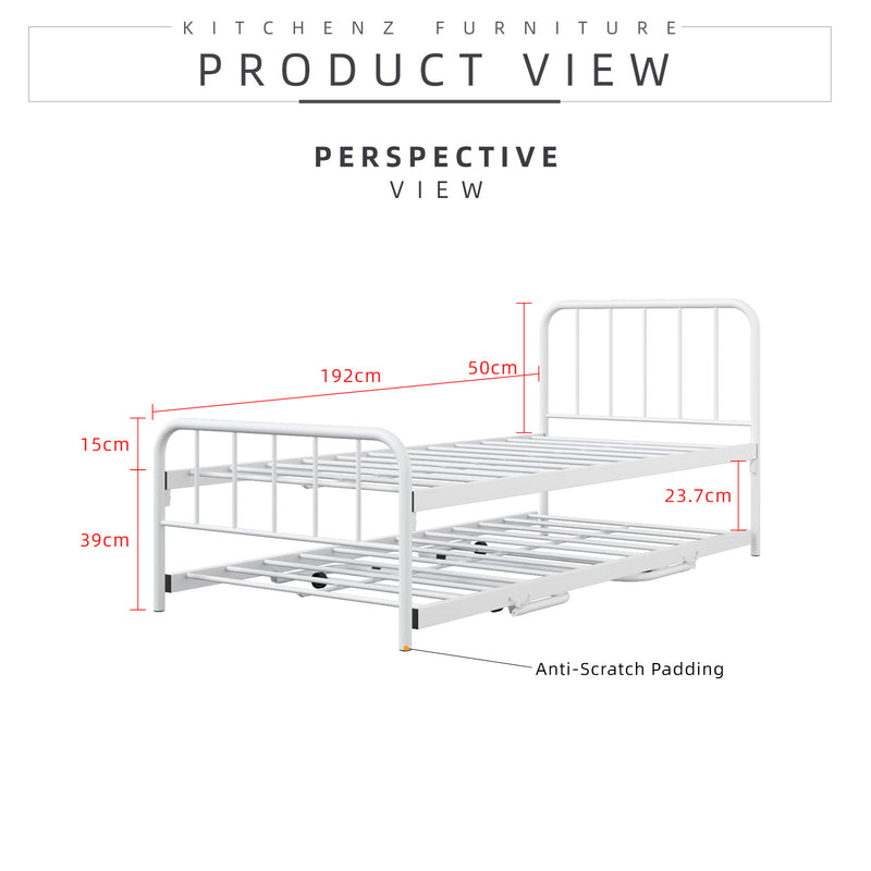 (EM) 6.4FT Day Bed / Pull Out Trundle Bed Frame Katil Besi Powder Coat Metal Black White -0045/0046/0115/0225