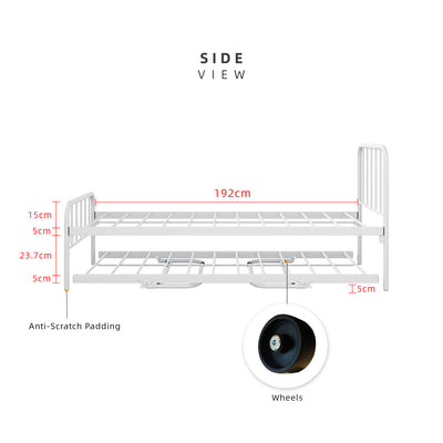 (EM) 6.4FT Day Bed / Pull Out Trundle Bed Frame Katil Besi Powder Coat Metal Black White -0045/0046/0115/0225