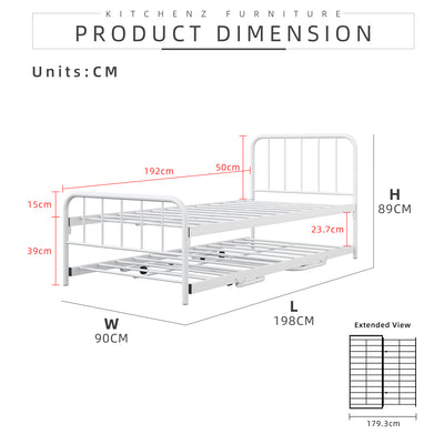 [COMBO Bedframe+Mattress] Single Trundle Bed/Pop-out Day Bedframe White/Black FREE Single 3x5FT Mattress