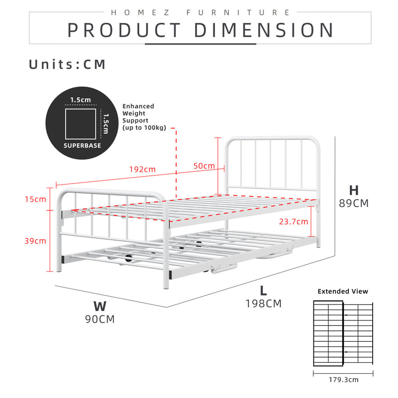 6.4/6.7FT Day Bed/Pull Out Trundle/Pop up Bed Frame Katil Besi Powder Coat Metal/Linen Fabric Divan Series - 0045/0055