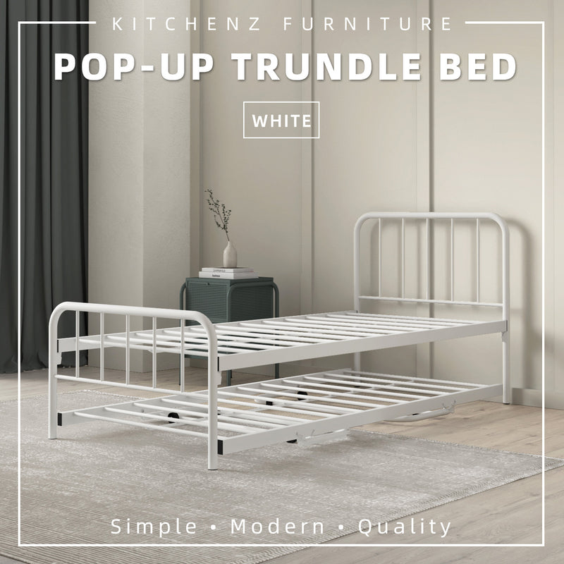 [COMBO Bedframe+Mattress] Single Trundle Bed/Pop-out Day Bedframe White/Black FREE Single 3x5FT Mattress