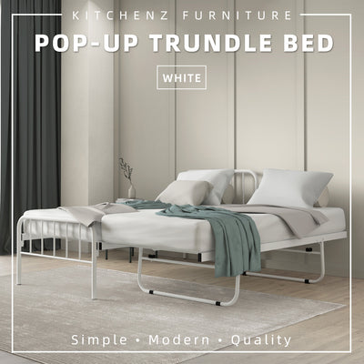 [COMBO Bedframe+Mattress] Single Trundle Bed/Pop-out Day Bedframe White/Black FREE Single 3x5FT Mattress