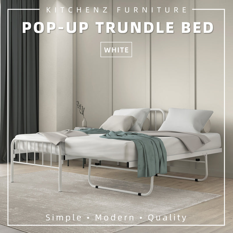6.4FT Day Bed/Pull Out Trundle/Pop up Bed Frame Katil Besi Powder Coat Metal - Black White