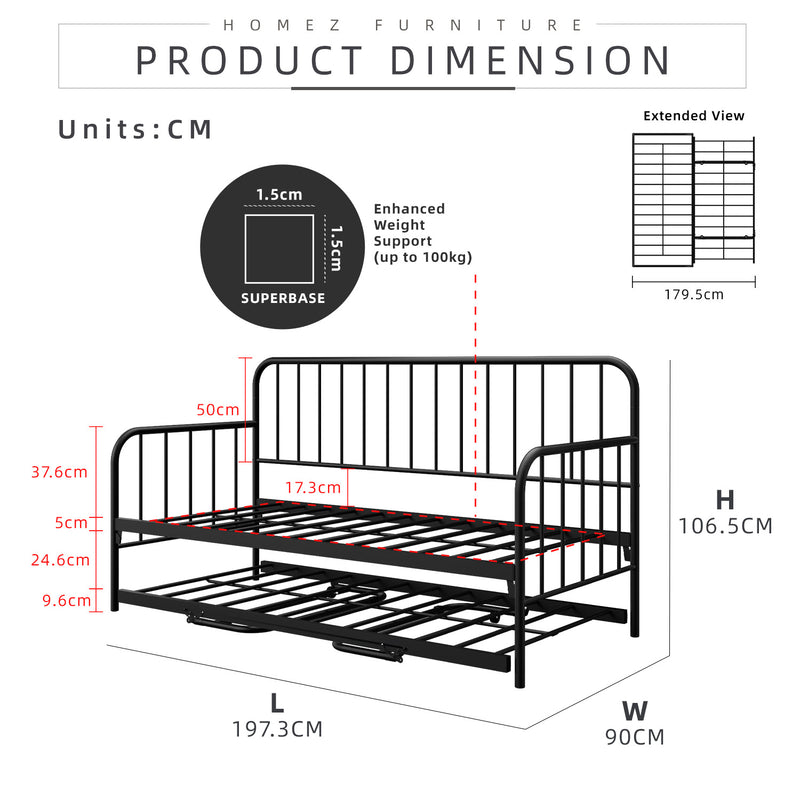 6.4/6.7FT Day Bed/Pull Out Trundle/Pop up Bed Frame Katil Besi Powder Coat Metal/Linen Fabric Divan Series - 0045/0055