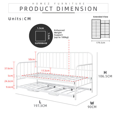 6.4/6.7FT Day Bed/Pull Out Trundle/Pop up Bed Frame Katil Besi Powder Coat Metal/Linen Fabric Divan Series - 0045/0055