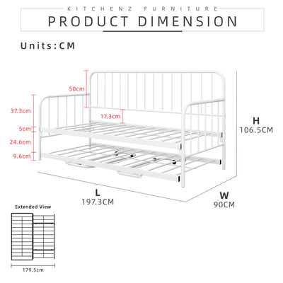 [COMBO Bedframe+Mattress] Single Trundle Bed/Pop-out Day Bedframe White/Black FREE Single 3x5FT Mattress