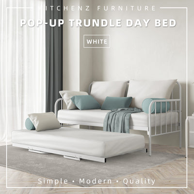 [COMBO Bedframe+Mattress] Single Trundle Bed/Pop-out Day Bedframe White/Black FREE Single 3x5FT Mattress