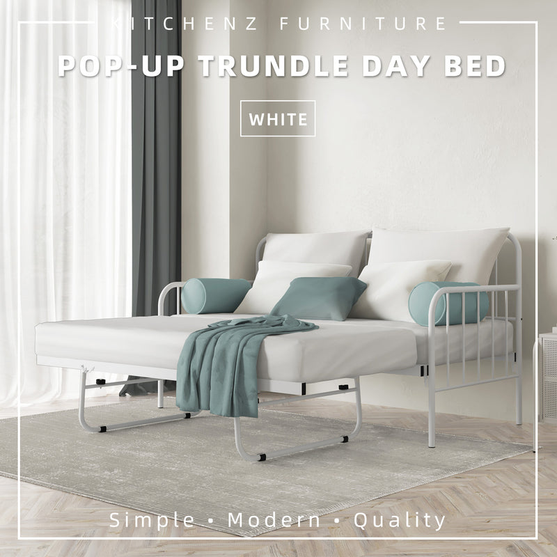 [COMBO Bedframe+Mattress] Single Trundle Bed/Pop-out Day Bedframe White/Black FREE Single 3x5FT Mattress