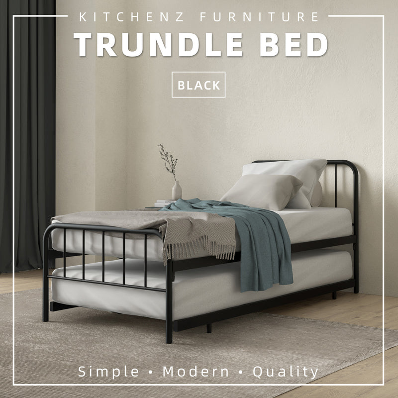 (EM) 6.4FT Day Bed / Pull Out Trundle Bed Frame Katil Besi Powder Coat Metal Black White -0045/0046/0115/0225