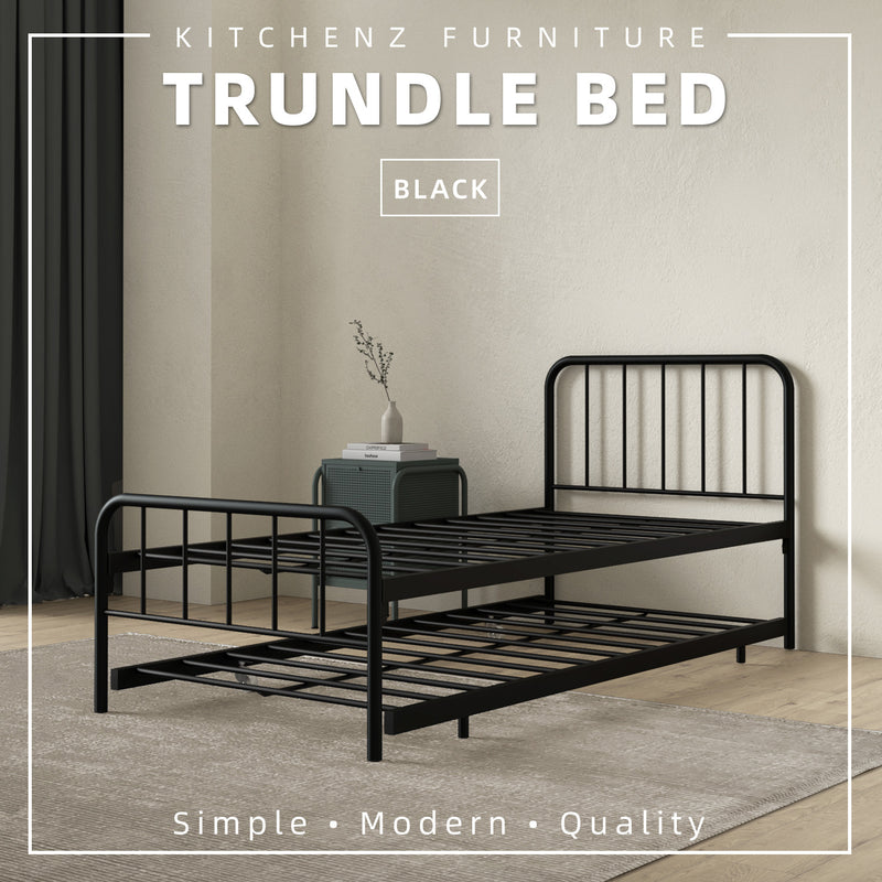 (EM) 6.4FT Day Bed / Pull Out Trundle Bed Frame Katil Besi Powder Coat Metal Black White -0045/0046/0115/0225