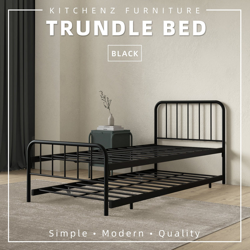 [COMBO Bedframe+Mattress] Single Trundle Bed/Pop-out Day Bedframe White/Black FREE Single 3x5FT Mattress