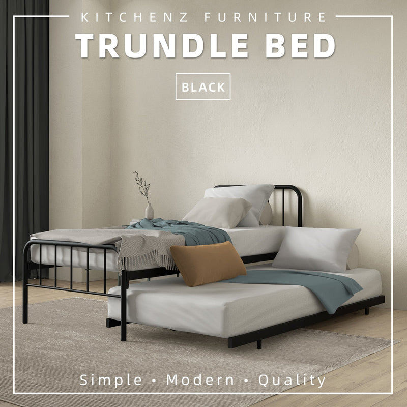 [COMBO Bedframe+Mattress] Single Trundle Bed/Pop-out Day Bedframe White/Black FREE Single 3x5FT Mattress