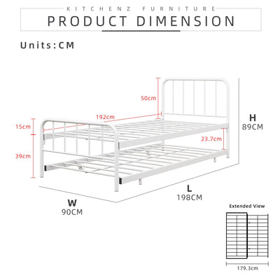 [COMBO Bedframe+Mattress] Single Trundle Bed/Pop-out Day Bedframe White/Black FREE Single 3x5FT Mattress