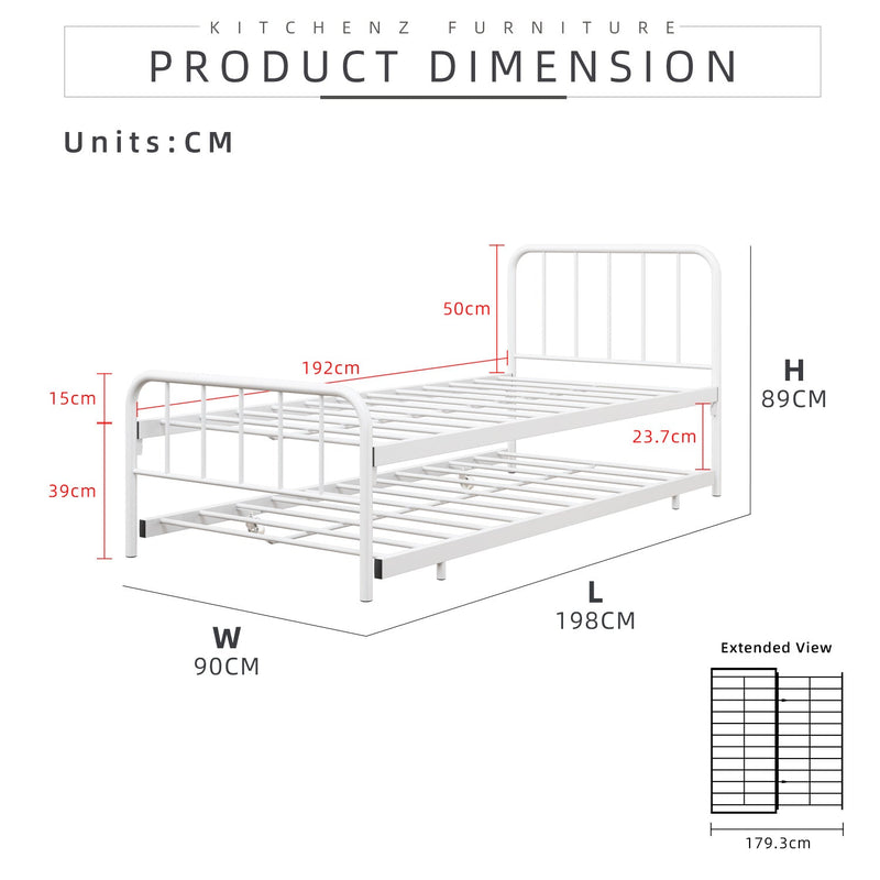 [COMBO Bedframe+Mattress] Single Trundle Bed/Pop-out Day Bedframe White/Black FREE Single 3x5FT Mattress