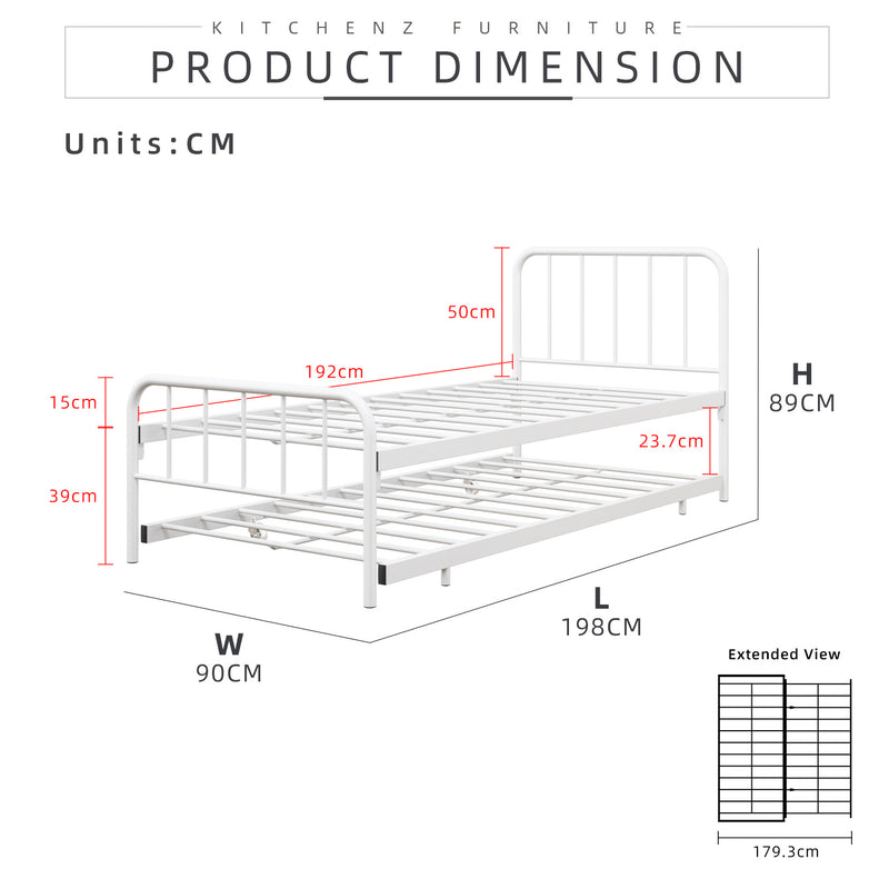 (EM) 6.4FT Day Bed / Pull Out Trundle Bed Frame Katil Besi Powder Coat Metal Black White -0045/0046/0115/0225