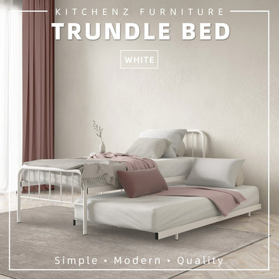 [COMBO Bedframe+Mattress] Single Trundle Bed/Pop-out Day Bedframe White/Black FREE Single 3x5FT Mattress