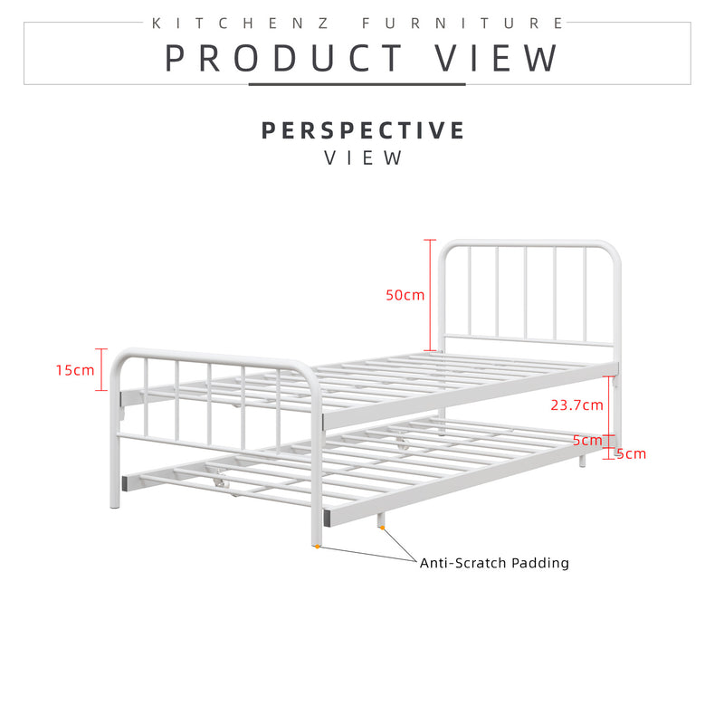 (EM) 6.4FT Day Bed / Pull Out Trundle Bed Frame Katil Besi Powder Coat Metal Black White -0045/0046/0115/0225