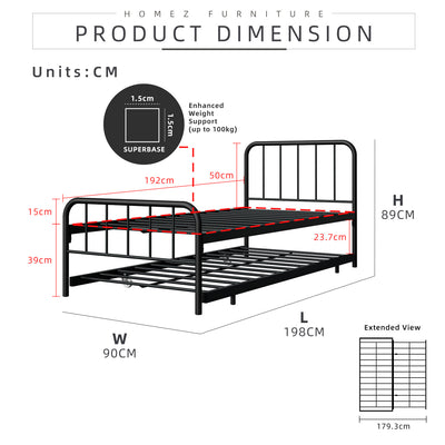 6.4/6.7FT Day Bed/Pull Out Trundle/Pop up Bed Frame Katil Besi Powder Coat Metal/Linen Fabric Divan Series - 0045/0055