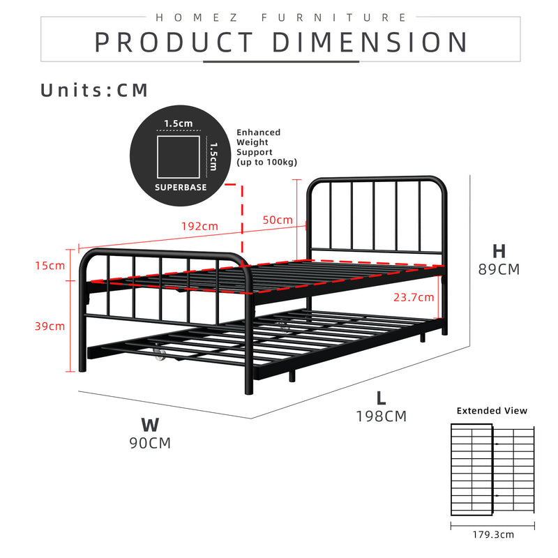 6.4/6.7FT Day Bed/Pull Out Trundle/Pop up Bed Frame Katil Besi Powder Coat Metal/Linen Fabric Divan Series - 0045/0055