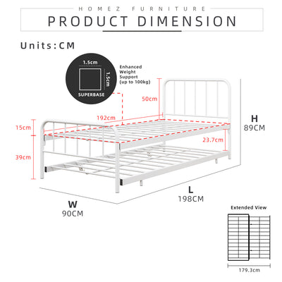 6.4/6.7FT Day Bed/Pull Out Trundle/Pop up Bed Frame Katil Besi Powder Coat Metal/Linen Fabric Divan Series - 0045/0055