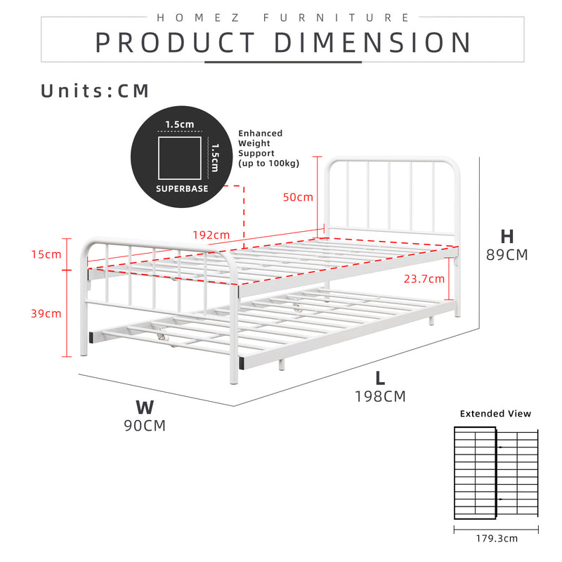 6.4/6.7FT Day Bed/Pull Out Trundle/Pop up Bed Frame Katil Besi Powder Coat Metal/Linen Fabric Divan Series - 0045/0055