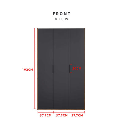 192cm High 3 Door Wardrobe With Matte Black Plastic Handle / Almari Baju / Almari Pakaian-HMZ-FN-WD-6018