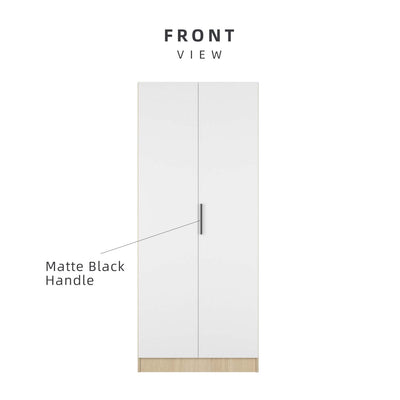 (EM) 192cm Height 2 Door Wardrobe With Matte Black Handle and Hanging Rod / Almari Baju / Almari Pakaian-HMZ-FN-WD-6419-SBH