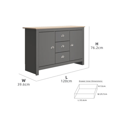 4FT Grayson Series Display Cabinet with 3 Drawers & 2 Storage Cabinet Living Metal Handle - G7717