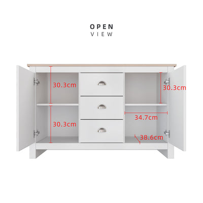 (EM) 4FT Grayson Series Display Cabinet with 3 Drawers & 2 Storage Cabinet Living Metal Handle - G7717