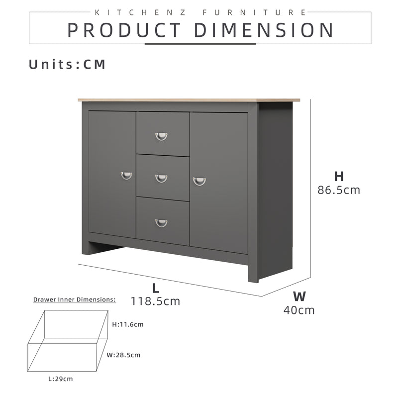 4FT Grayson Series Display Cabinet with 3 Drawers & 2 Storage Cabinet Living Metal Handle - G7717